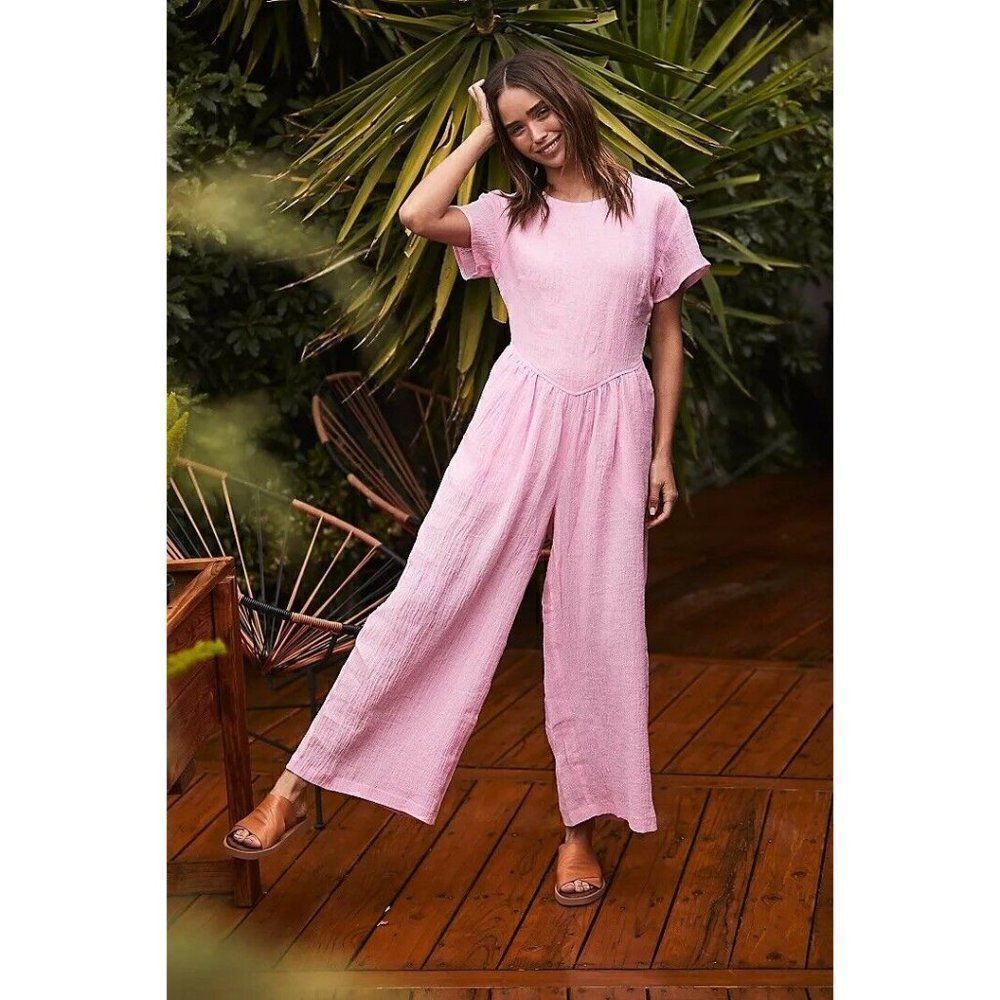 NEW FREE PEOPLE Sz S TIERRA JUMPSUIT ONE PIECE OPEN BACK JUMPER IN PINK